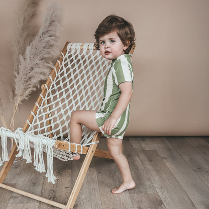 Salted Stories - shortsleeve swimsuit wide stripe - iguana green