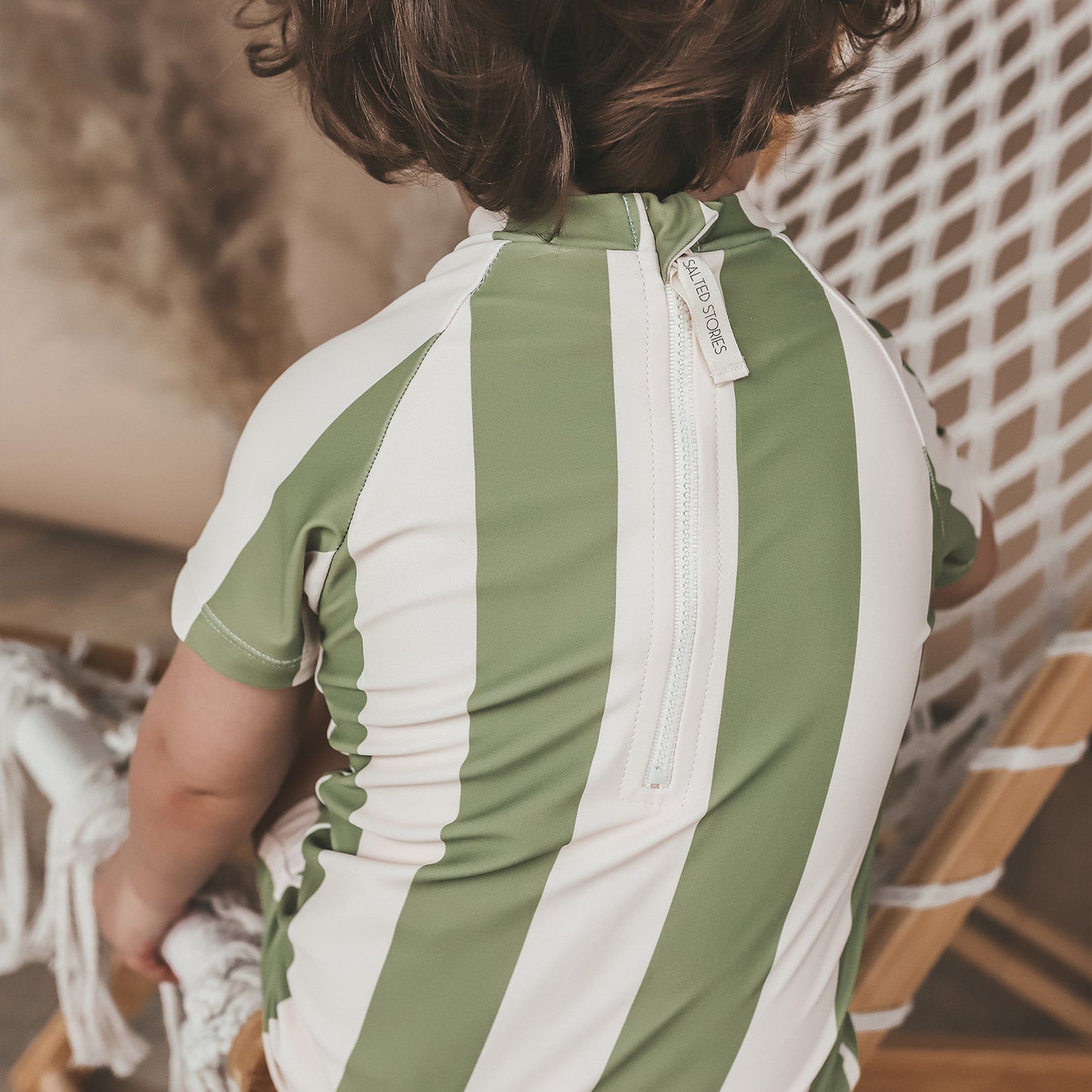 Salted Stories - shortsleeve swimsuit wide stripe - iguana green