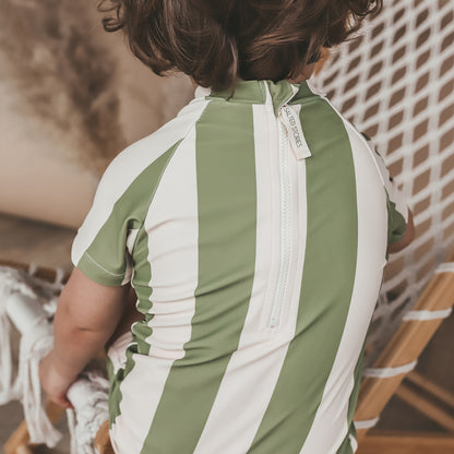 Salted Stories - shortsleeve swimsuit wide stripe - iguana green