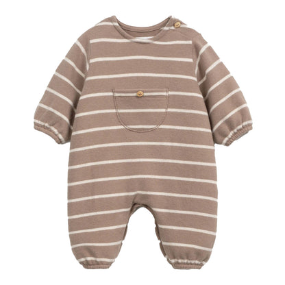 Play up - striped jumpsuit with pocket - taupe/pencil