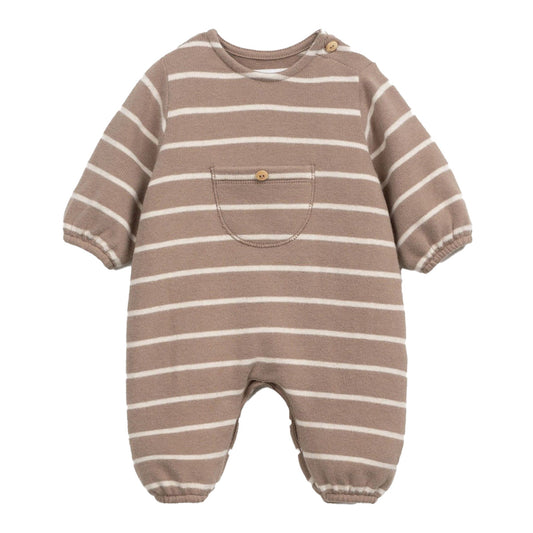 Play up - striped jumpsuit with pocket - taupe/pencil