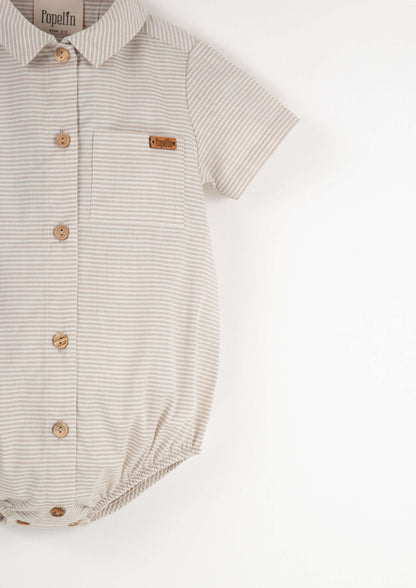 Romper with shirt collar ~ sand stripe