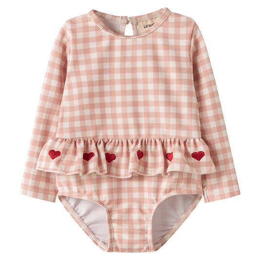 Lil'Atelier - swimsuit longsleeves square hearts - misty rose