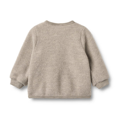 Wheat - merino wool fleece cardigan Kari - khaki melange