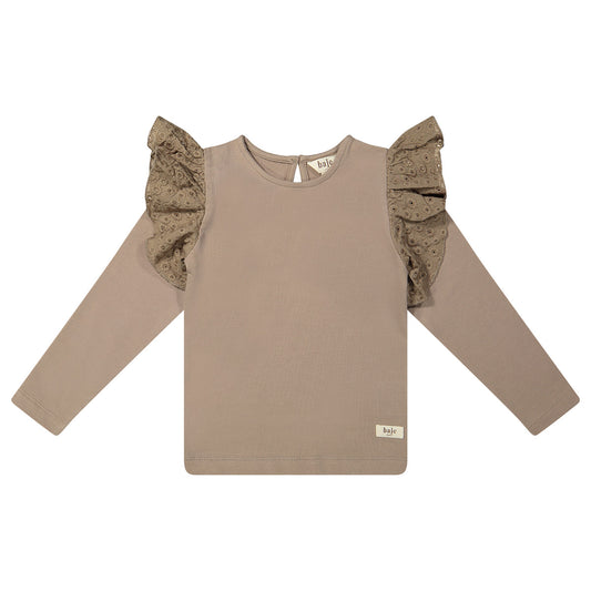 Ruffle jersey top Alicia ~ taupe