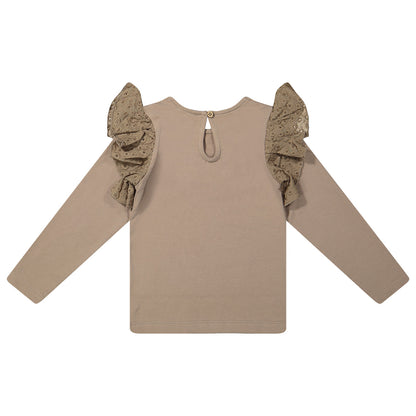 Ruffle jersey top Alicia ~ taupe