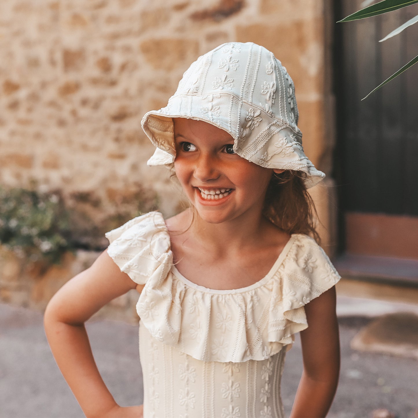 Sun hat Anglaise - shortbread white