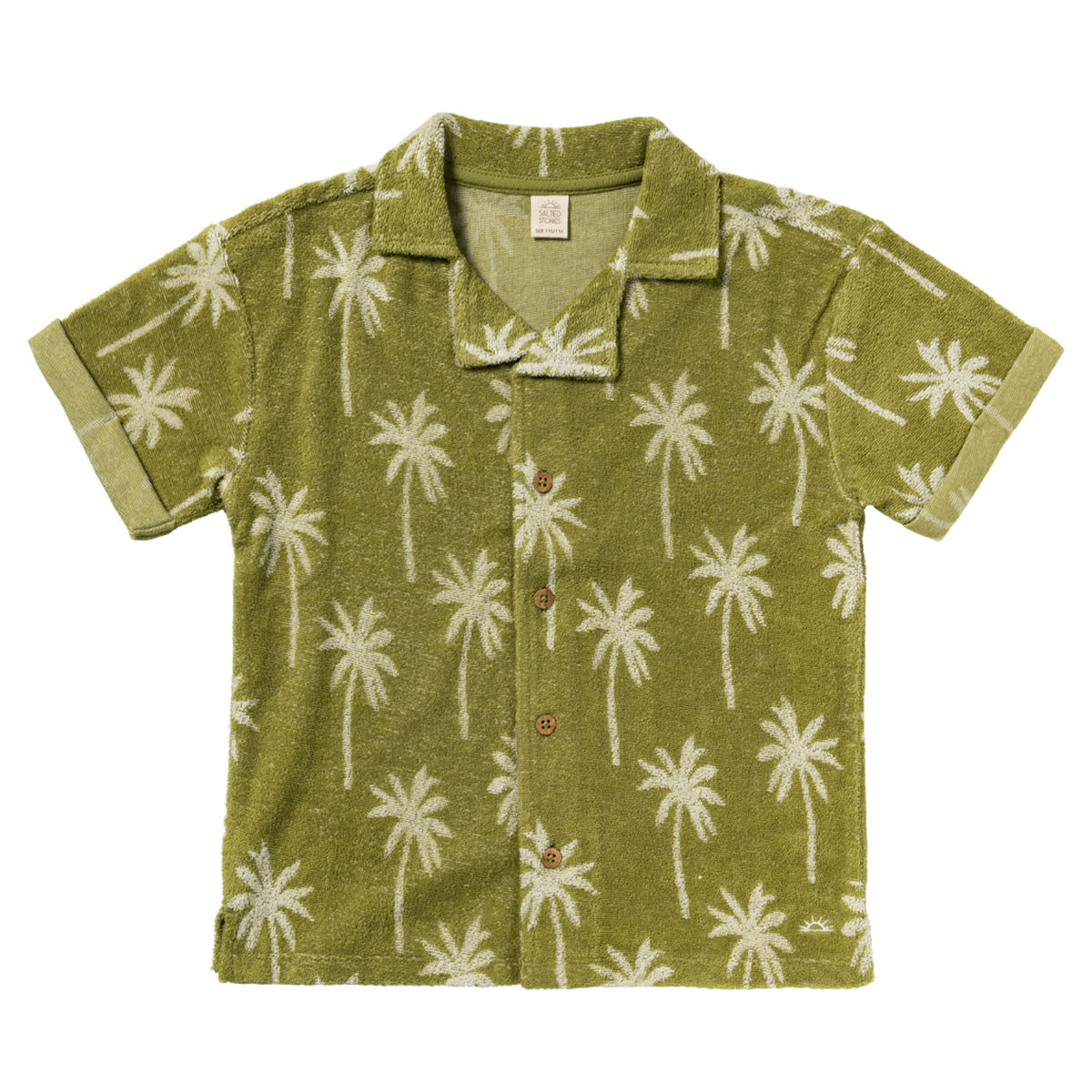 Salted Stories - loose terry shirt Beach Palms - iguana green