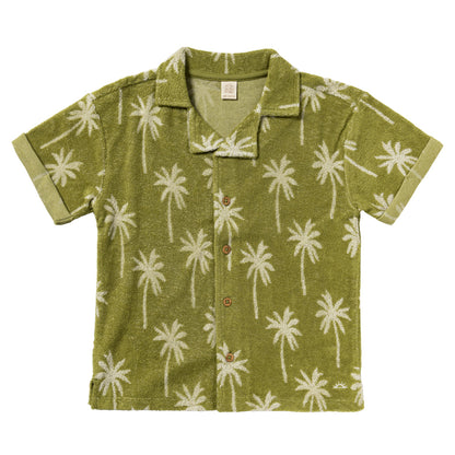 Salted Stories - loose terry shirt Beach Palms - iguana green