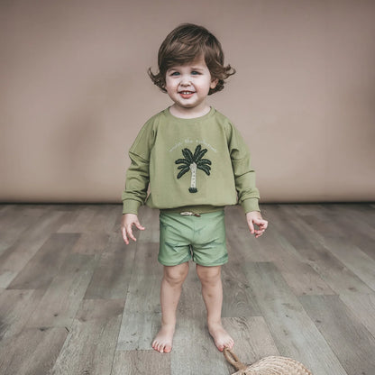 Salted Stories - oversized sweater Beach Palms - iguana green