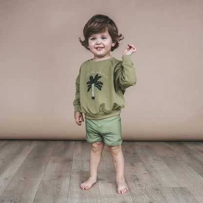 Salted Stories - oversized sweater Beach Palms - iguana green