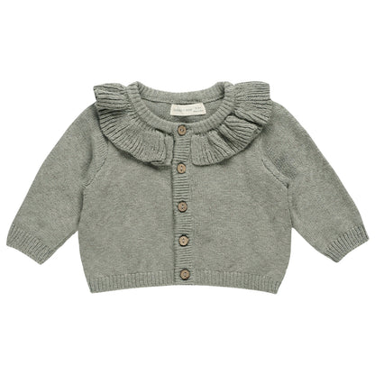 Ruffle collar cardigan - basil green