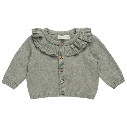 Ruffle collar cardigan - basil green