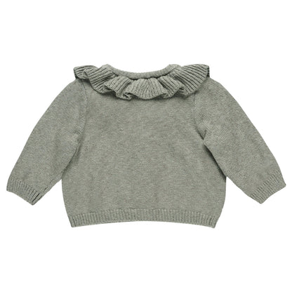 Ruffle collar cardigan - basil green