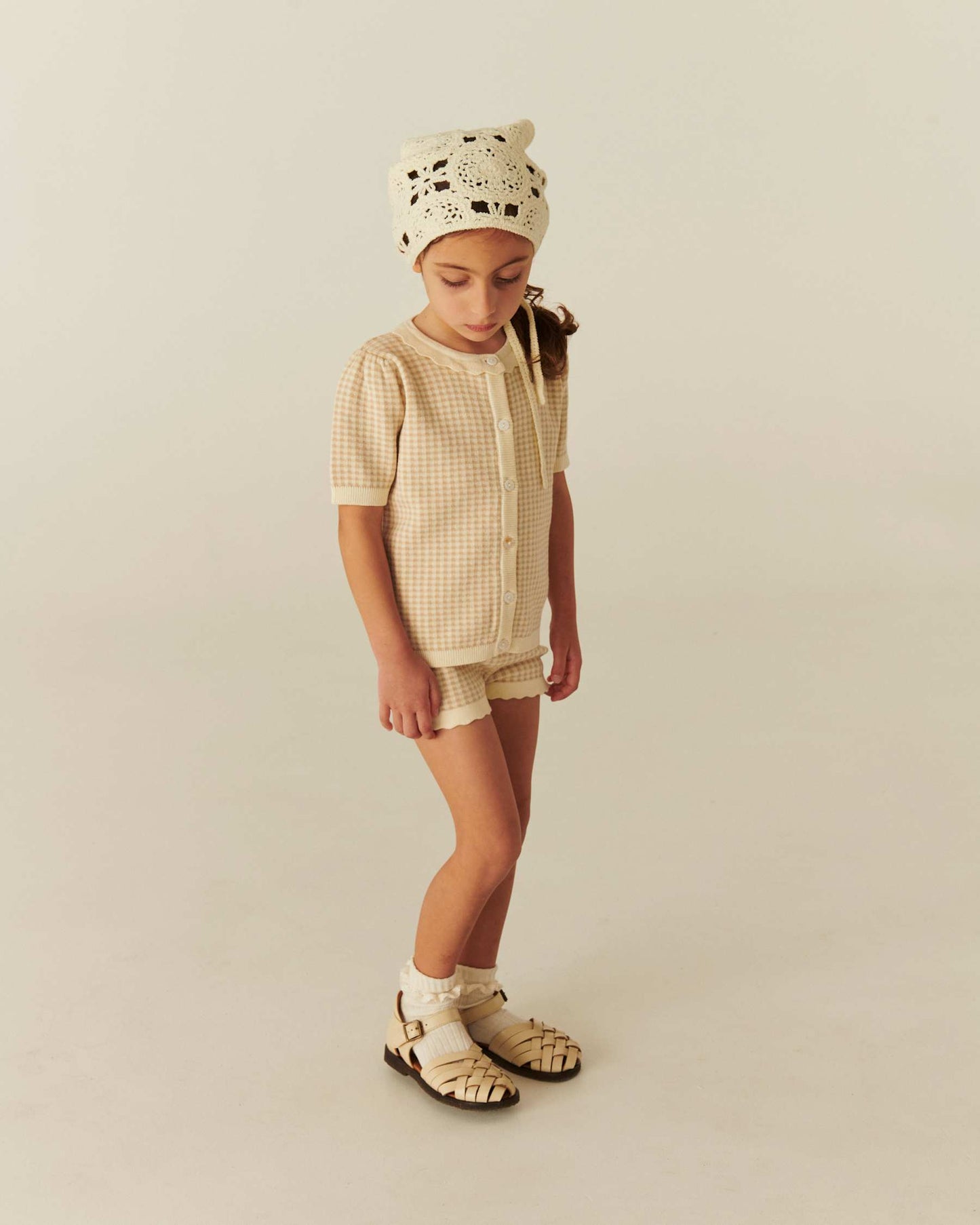 Copenhagen Colors - jacquard knit cardigan ss - beige check