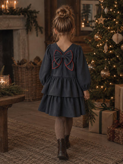 Copenhagen Colors - frill dress with bow backside - navy