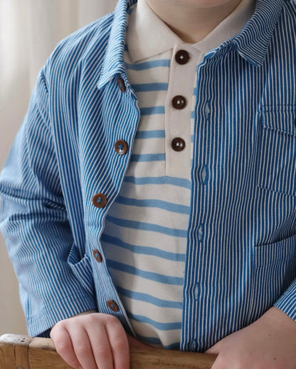 Pique stripe polo shirt - sky blue stripe
