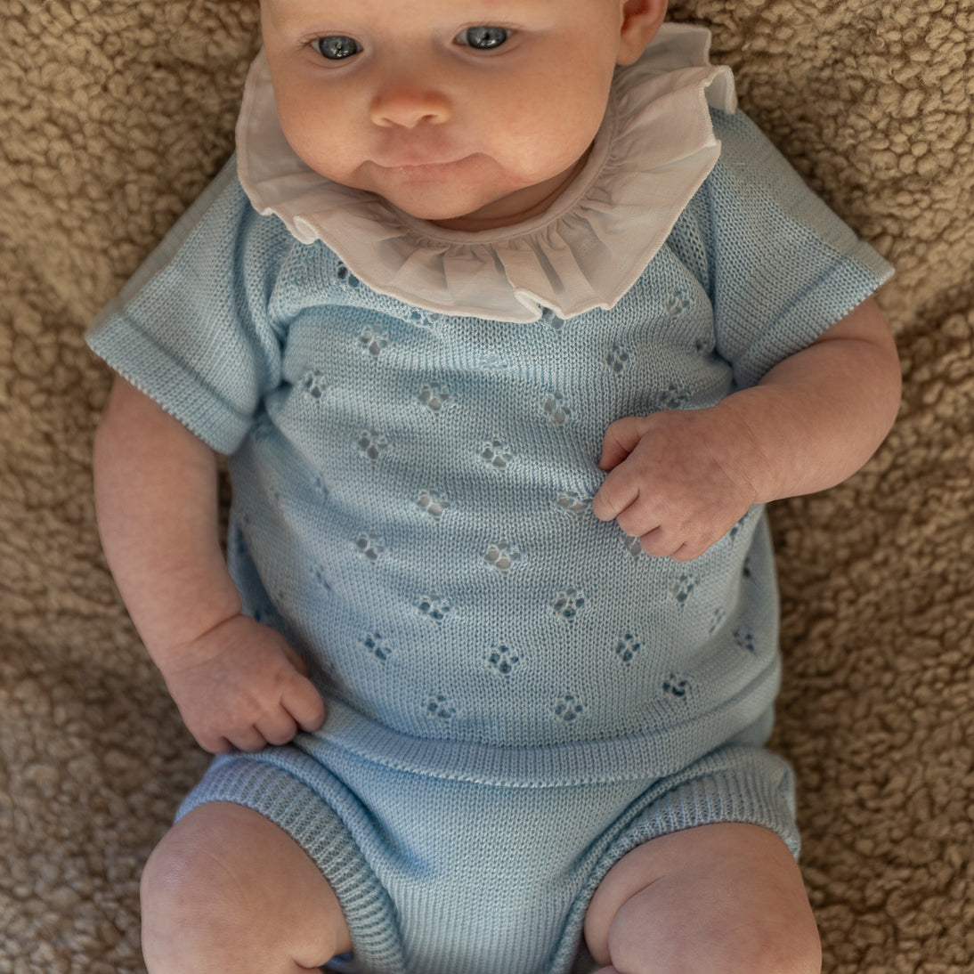 Knitted baby girl set - light blue