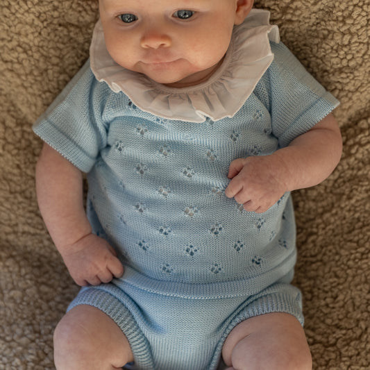 Knitted baby girl set - light blue