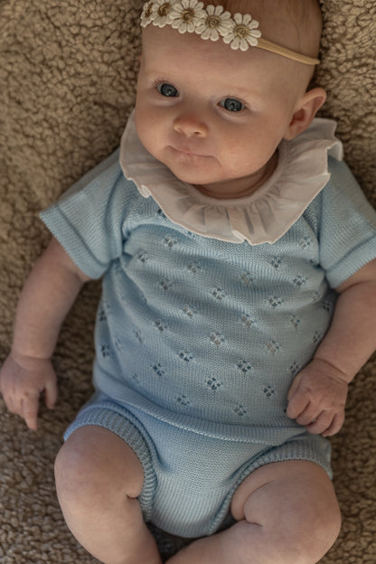 Knitted baby girl set - light blue