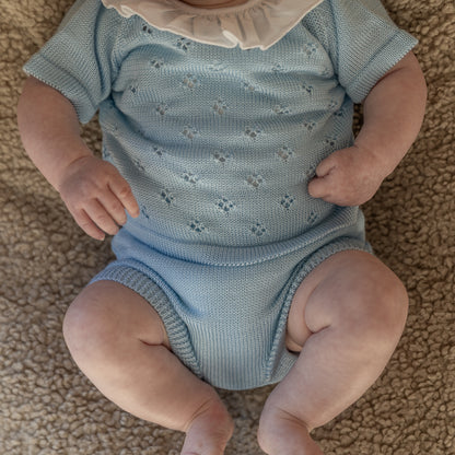 Knitted baby girl set - light blue