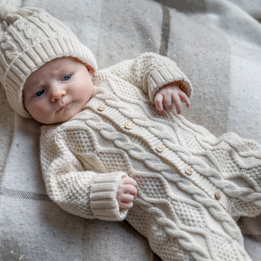 Cable knitted jumpsuit set - beige