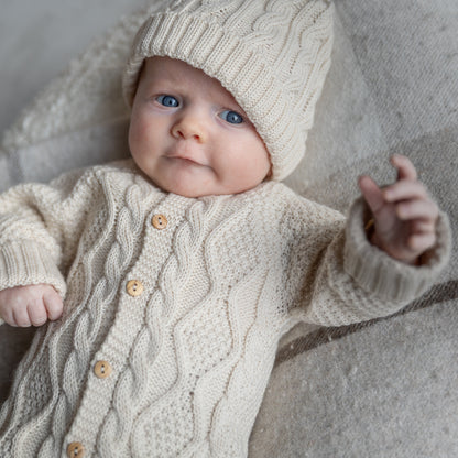 Cable knitted jumpsuit set - beige