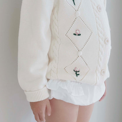 Cardigan Flower Embroidery ~ ivory