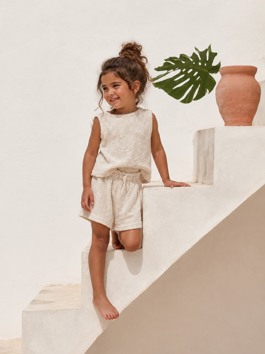 Play Up - embellished piqué shorts - bio resin ecru