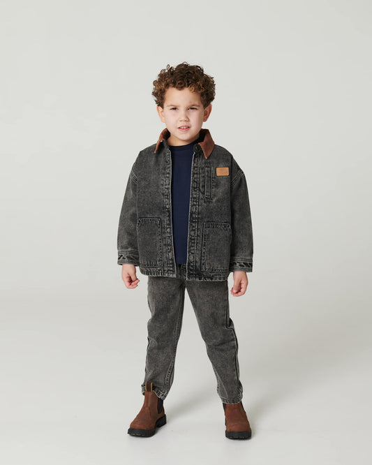 Copenhagen Colors - denim jacket with corduroy collar - grey washed