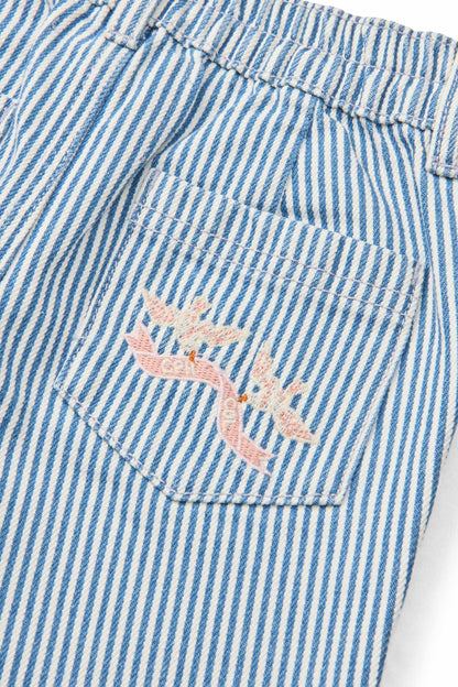 Copenhagen Colors - wide leg pants with embroidery birds - denim blue stripe