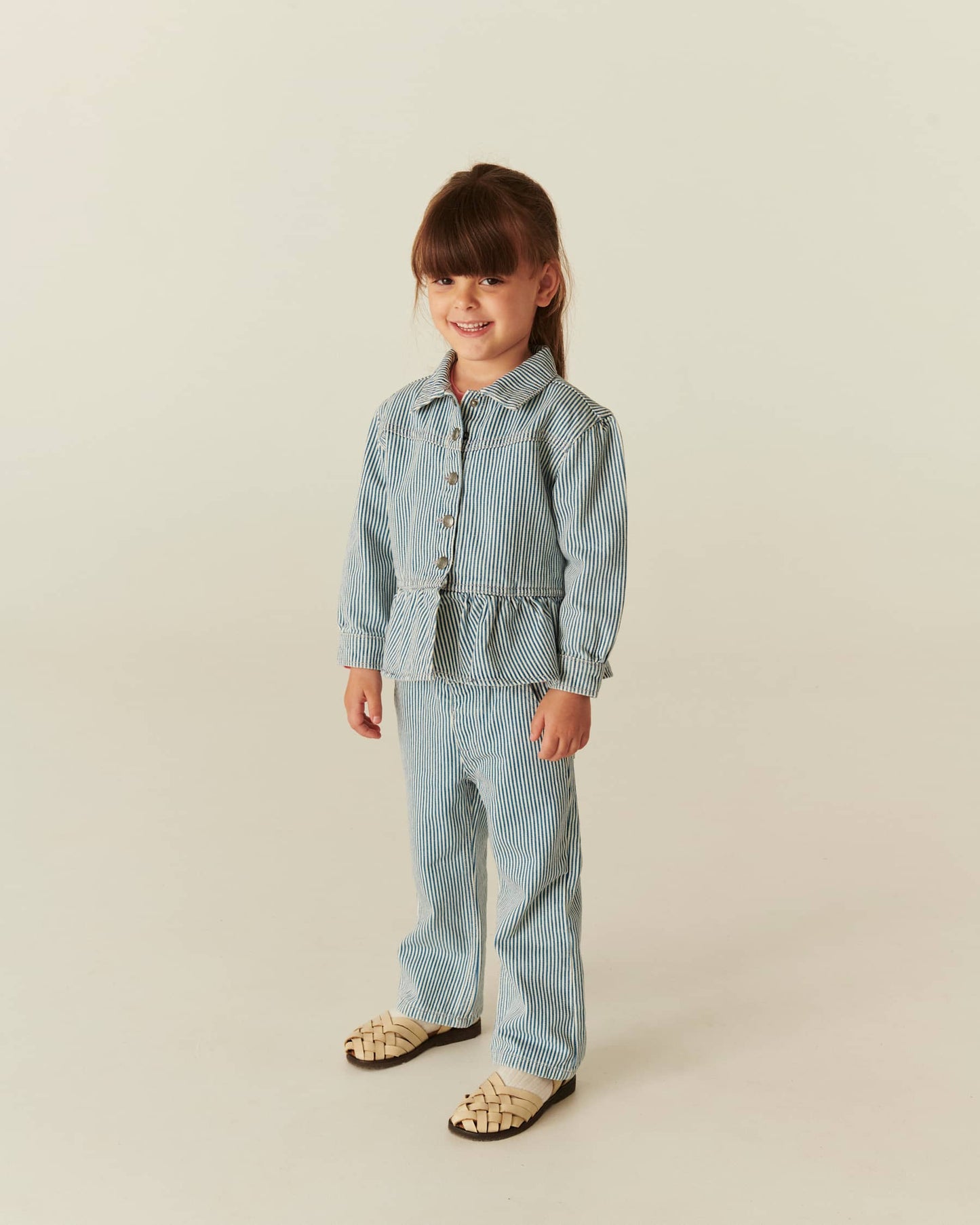 Copenhagen Colors - wide leg pants with embroidery birds - denim blue stripe