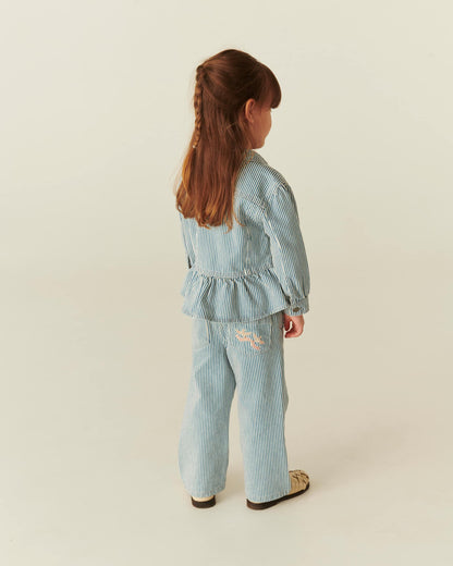 Copenhagen Colors - wide leg pants with embroidery birds - denim blue stripe