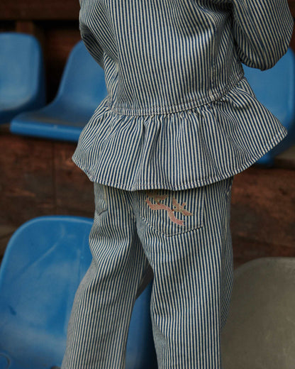 Copenhagen Colors - wide leg pants with embroidery birds - denim blue stripe