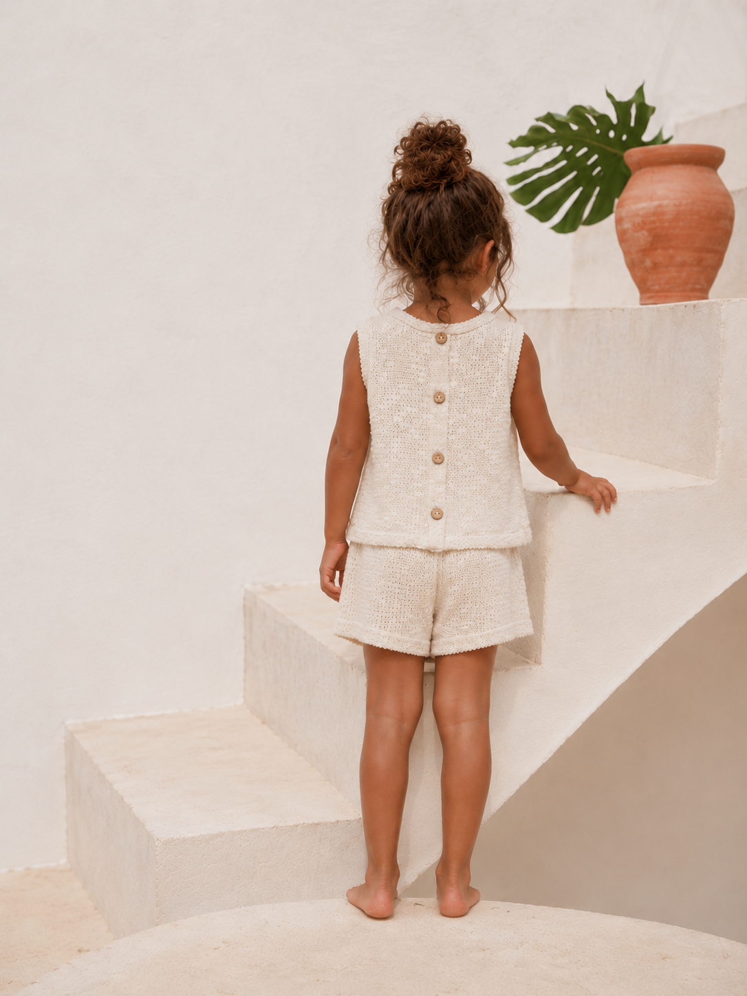 Play Up - embellished piqué top - bio resin ecru