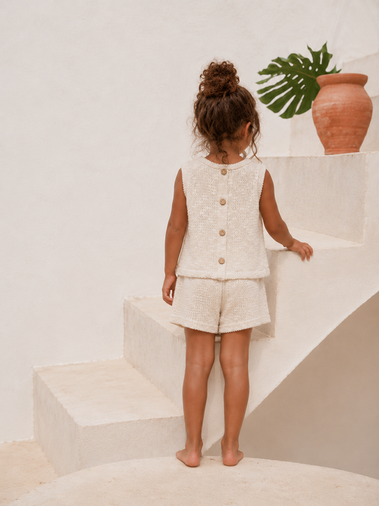 Play Up - embellished piqué top - bio resin ecru