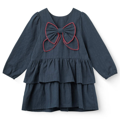 Copenhagen Colors - frill dress with bow backside - navy