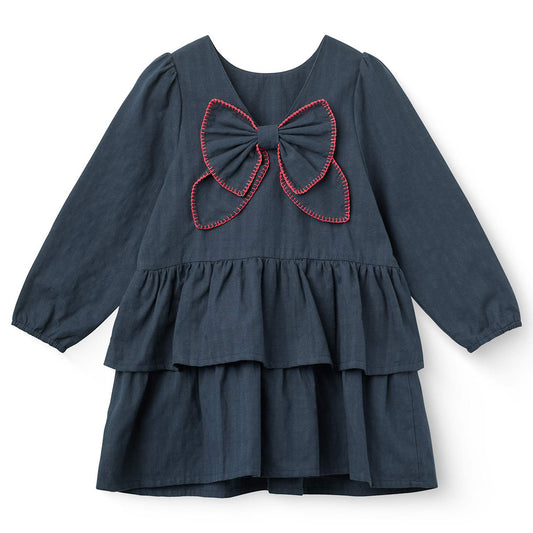 Copenhagen Colors - frill dress with bow backside - navy