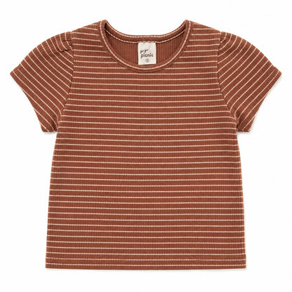 Korean brands - toto tee - camel brown stripe