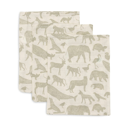 Hydrofiele washandjes Animals ~ olive green (3 stuks)