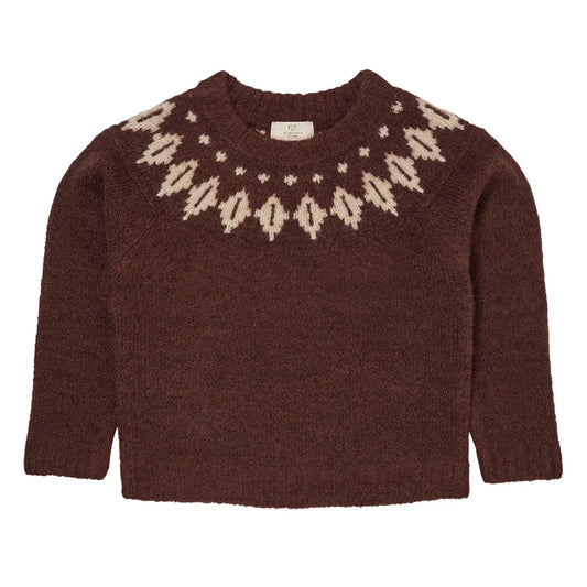 Wool Iceland sweater ~ dark brown/cream combi