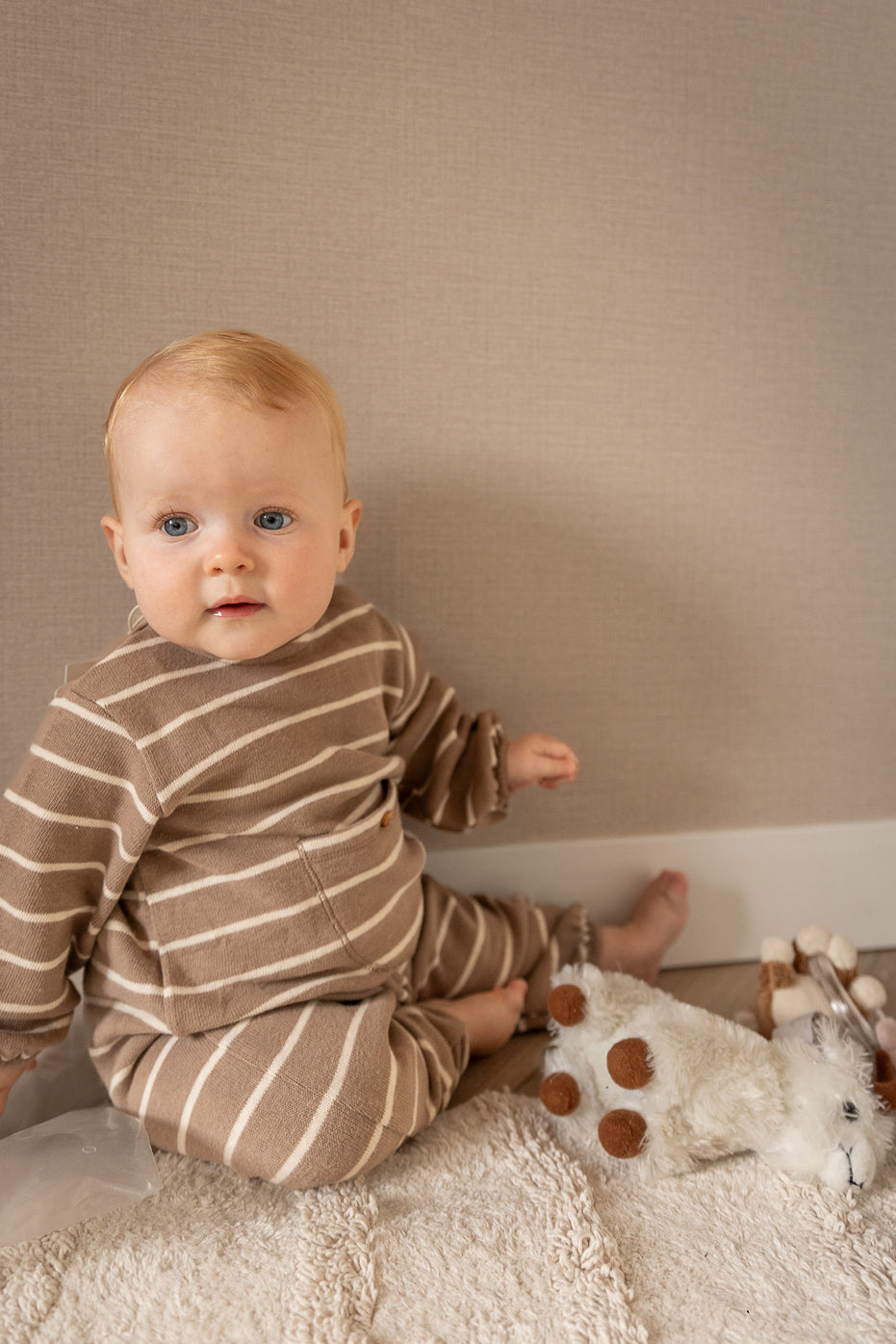 Play Up - striped jumpsuit with pocket - taupe/pencil