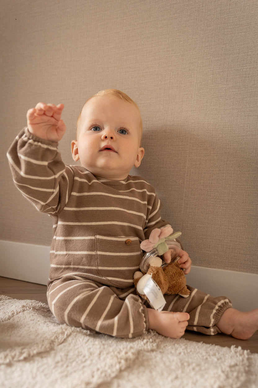 Play Up - striped jumpsuit with pocket - taupe/pencil