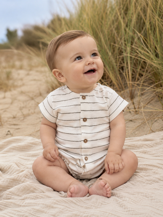 Play Up - striped flamé bodysuit - ecru/green