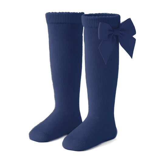 Kniekousen met strik - marineblauw