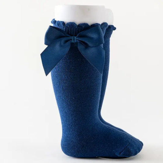 Kniekousen met strik - marineblauw