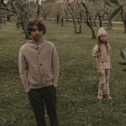 Wool knitted cable cardigan - oat