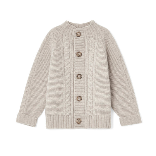 Wool knitted cable cardigan - oat