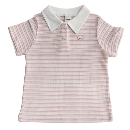 Korean Brands - stripe polo - soft pink