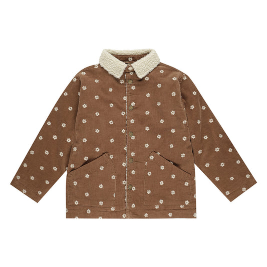 Chore coat floral embroidery - saddle brown